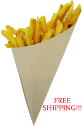 Jumbo K-23 Eco Friendly Brown  Paper Cones. , holds 18.5 oz:  want to add sticker with your logo contact custom@friteshop.com